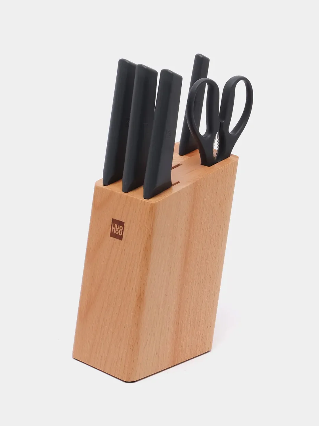 Коричневый набор ножей Xiaomi Huo Hou Fire Kitchen, 4 ножа и ножницы с подставкой, HU0057