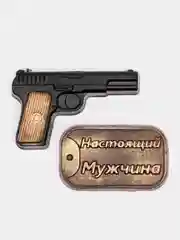 Бронзовый сувенирное мыло ручной работы "Пистолет и жетон"