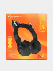 Розовый беспроводные светящиеся наушники Borofone BO18 Cat ear, накладные наушники полноразмерные