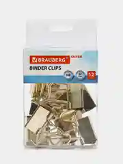 Зажимы для бумаг BRAUBERG EXTRA, КОМПЛЕКТ 12 шт, 32 мм, на 140 л, золотистые, европодвес
