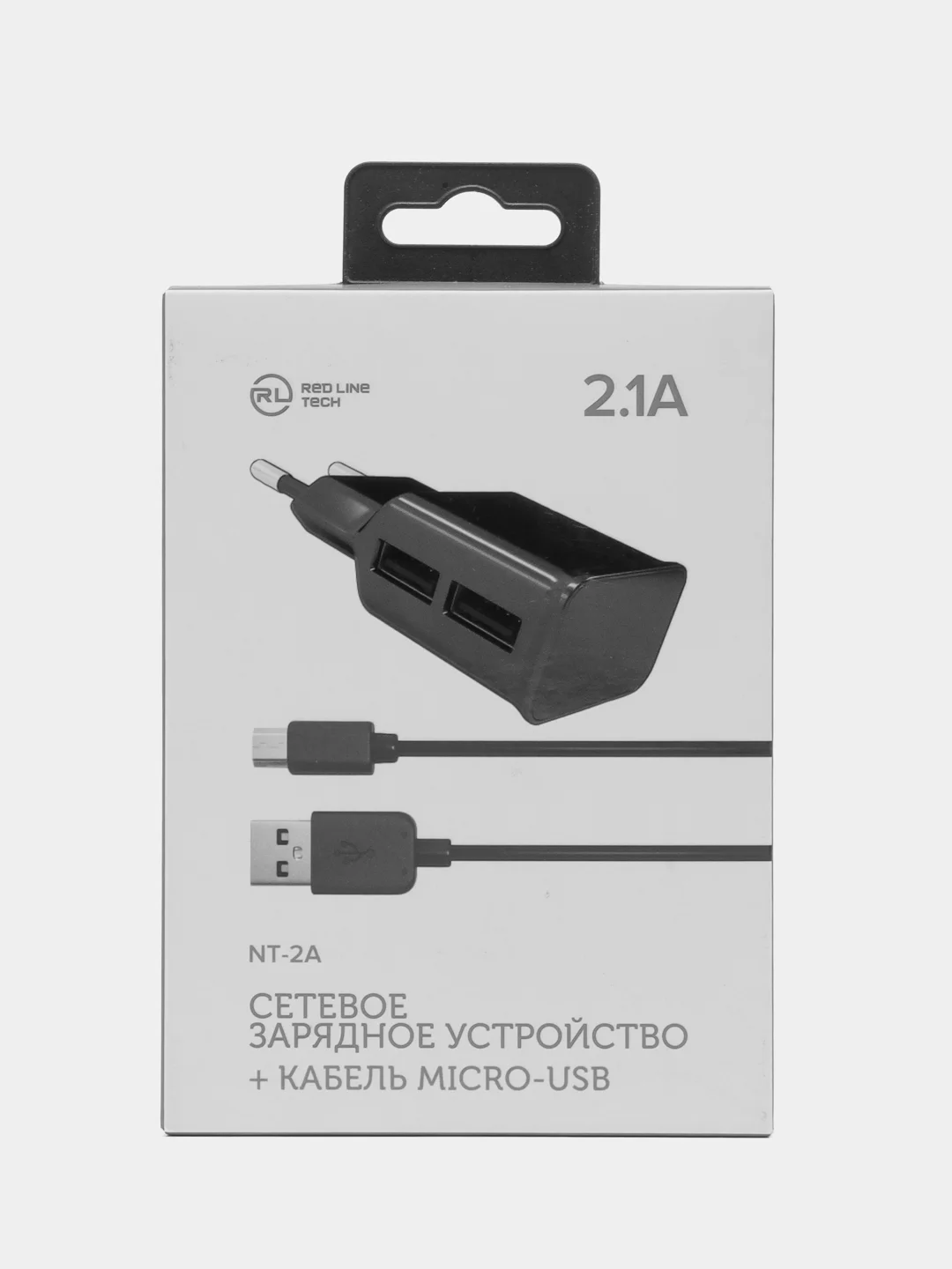 Зарядное устройство, сетевое, 220В, Red Line Nt-2a кабель microUSB 1 м, 2 порта Usb 453428