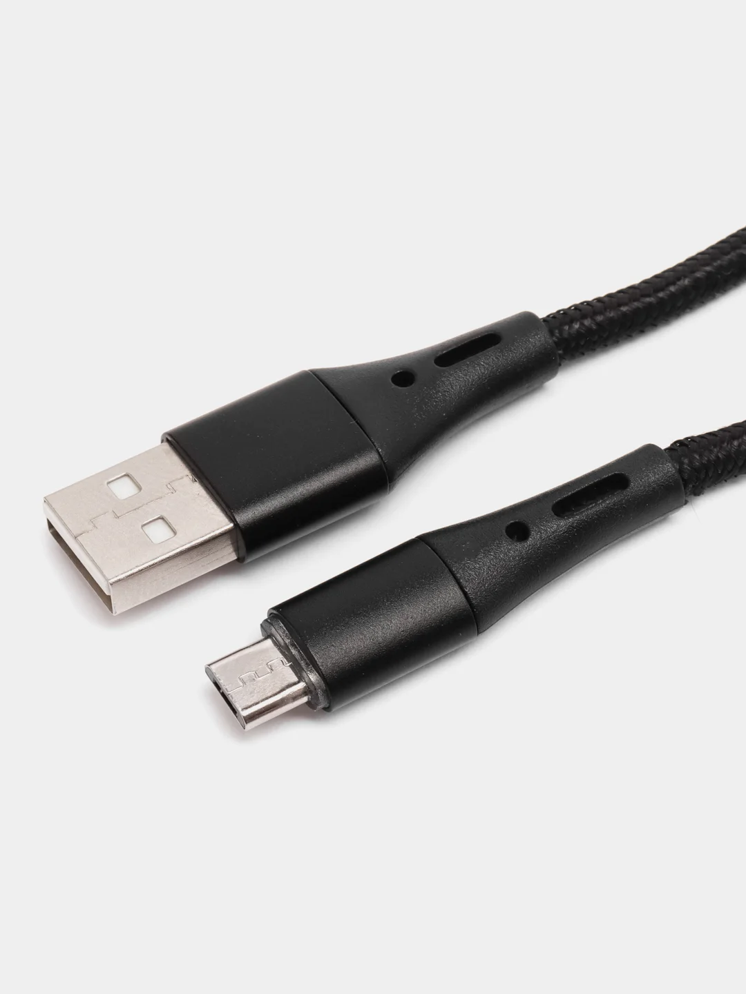 Черный нейлоновый кабель для зарядки Type-C / microUSB с подсветкой коннектора