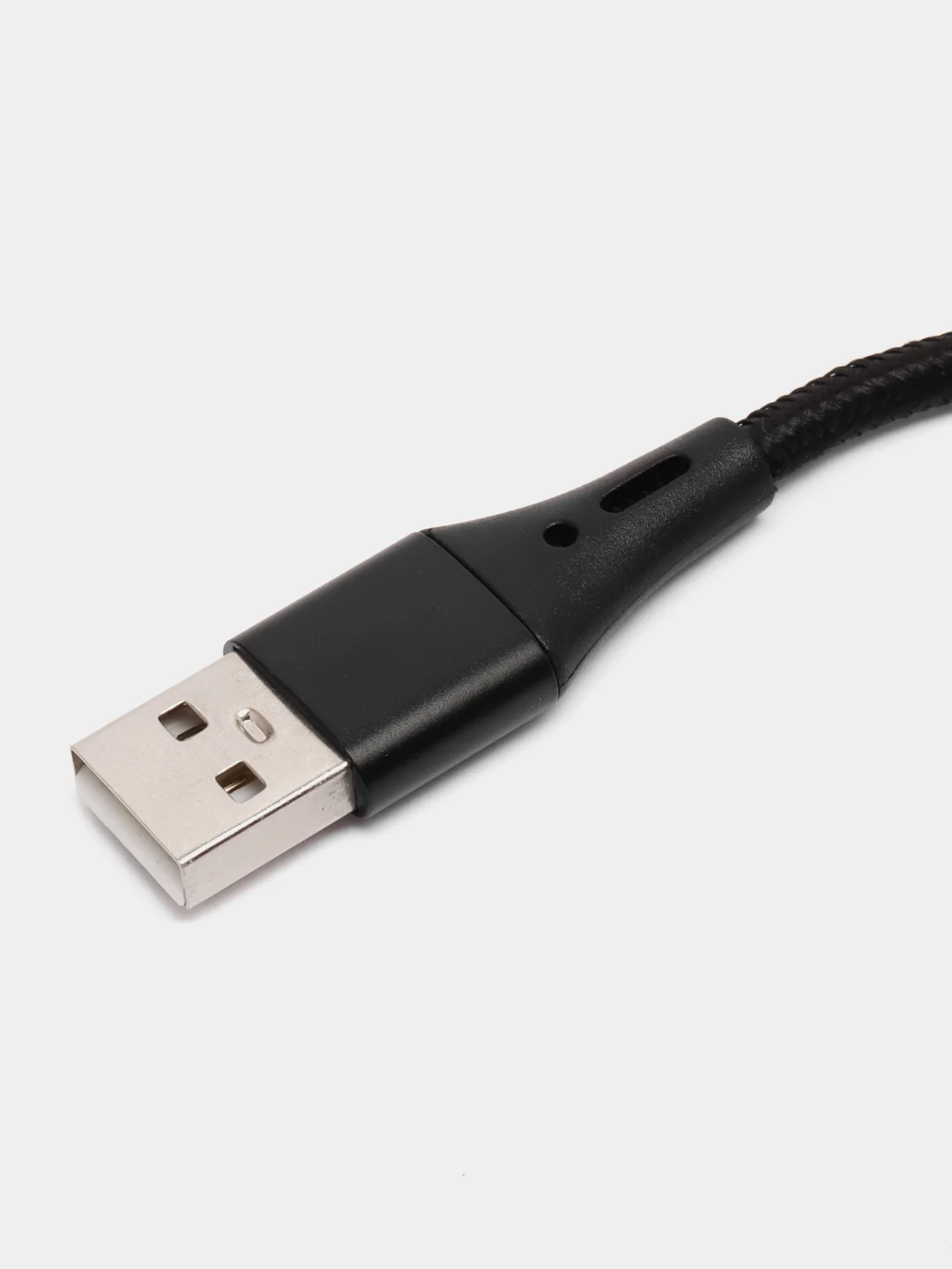 Черный нейлоновый кабель для зарядки Type-C / microUSB с подсветкой коннектора