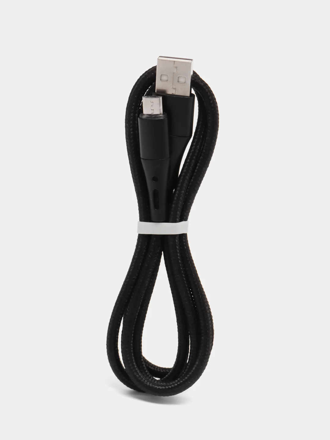 Черный нейлоновый кабель для зарядки Type-C / microUSB с подсветкой коннектора