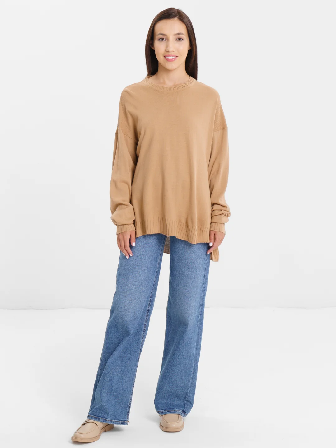 Светло-коричневый свитер женский oversize, оверсайз, Sharmin