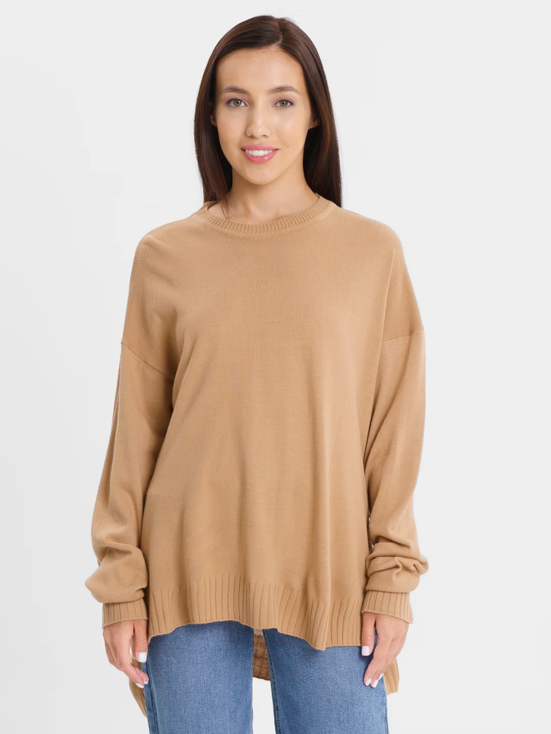 Светло-коричневый свитер женский oversize, оверсайз, Sharmin