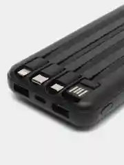 Белый повербанк (Powerbank) 10000, беспроводная зарядка, кабель Lightning, Type-C, Micro, USB A