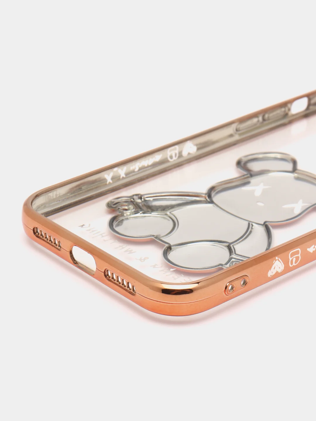 Золотой чехол для iPhone 11 / 12 / 13 / 14 Pro Max KAWS силиконовый прозрачный айфон про макс
