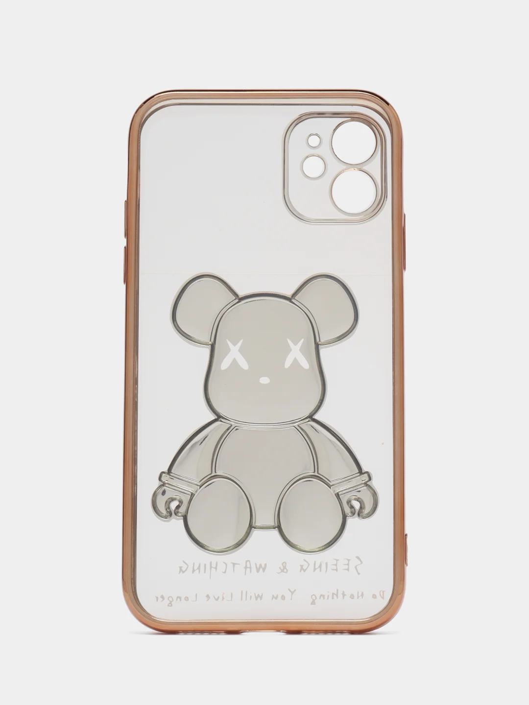 Золотой чехол для iPhone 11 / 12 / 13 / 14 Pro Max KAWS силиконовый прозрачный айфон про макс