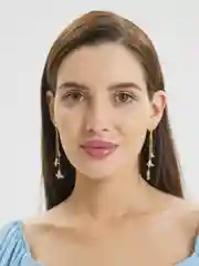 Золотой длинные висячие серьги-бабочки, с камнями
