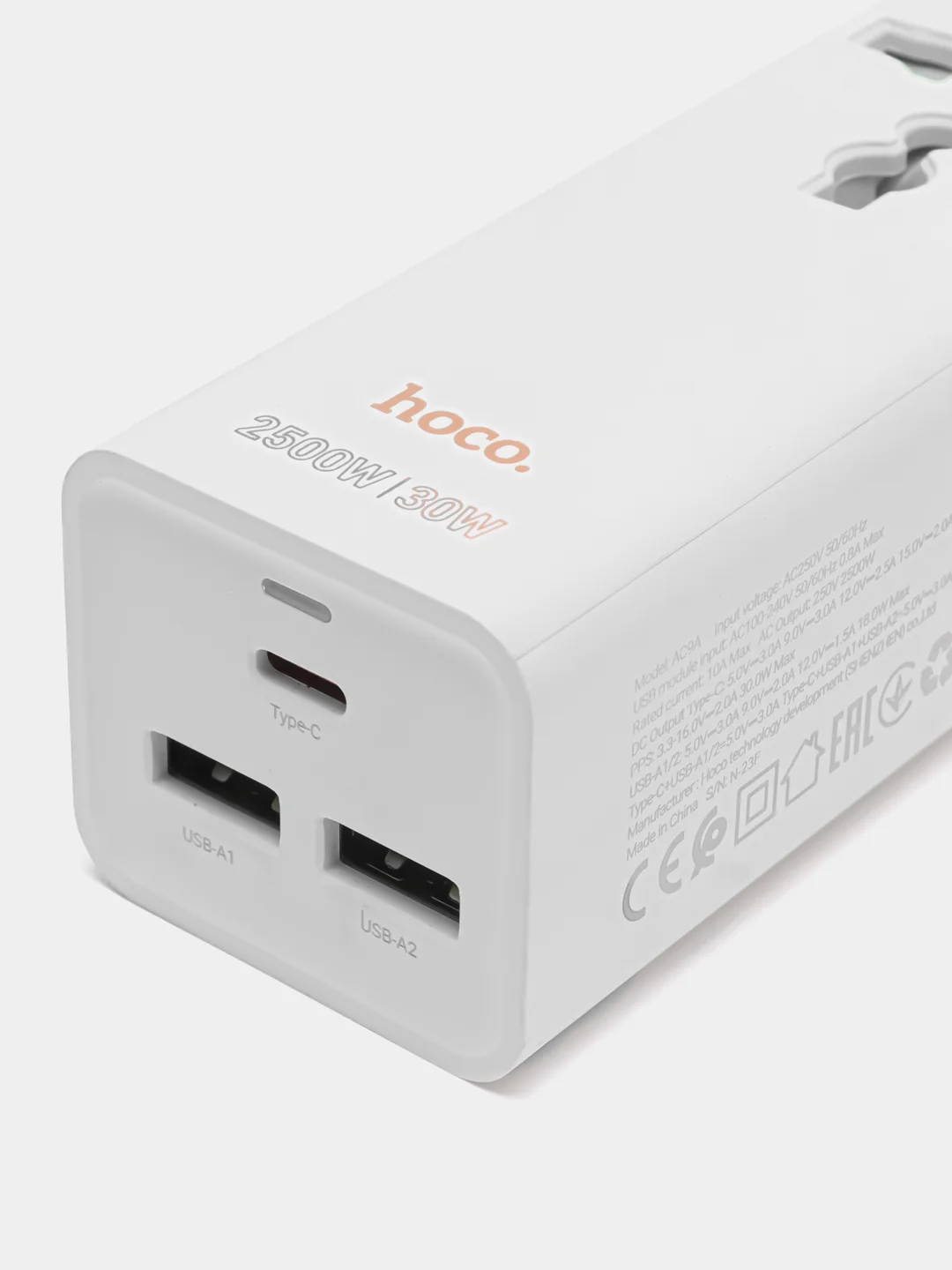Белый многофункциональный сетевой фильтр, удлинитель Hoco AC7A, AC8A, AC9A c USB, Type-C 17-30W