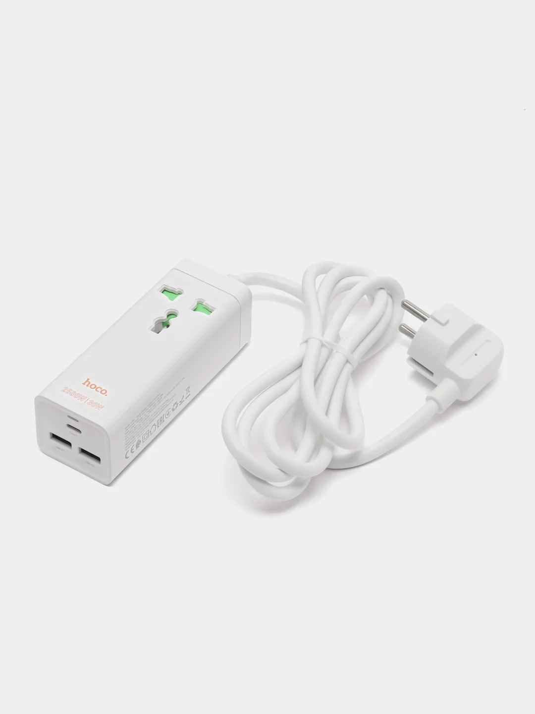 Белый многофункциональный сетевой фильтр, удлинитель Hoco AC7A, AC8A, AC9A c USB, Type-C 17-30W