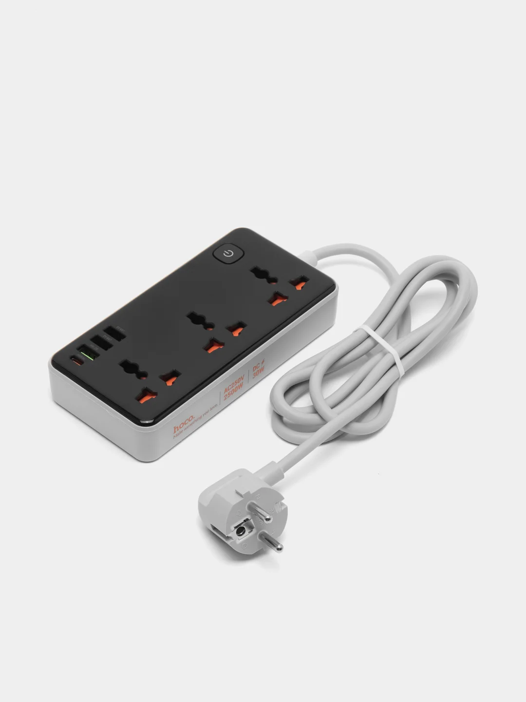 Черный многофункциональный сетевой фильтр, удлинитель Hoco AC7A, AC8A, AC9A c USB, Type-C 17-30W