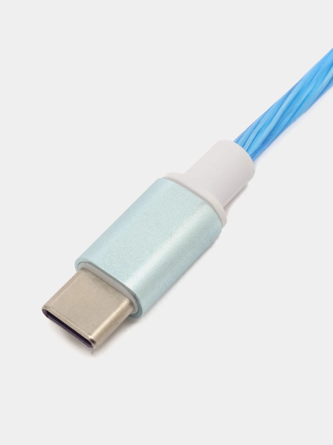 Голубой кабель зарядный светящийся Lightning USB - Type-C провод 1м, тайп си, зарядка для телефона