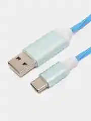 Голубой кабель зарядный светящийся Lightning USB - Type-C провод 1м, тайп си, зарядка для телефона