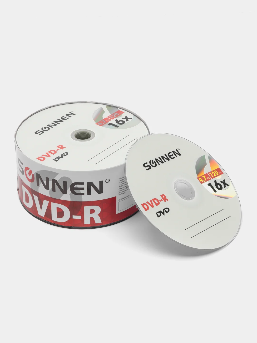 Диски DVD-R SONNEN 4,7Gb 16x Bulk (термоусадка без шпиля) КОМПЛЕКТ 50шт, 512574