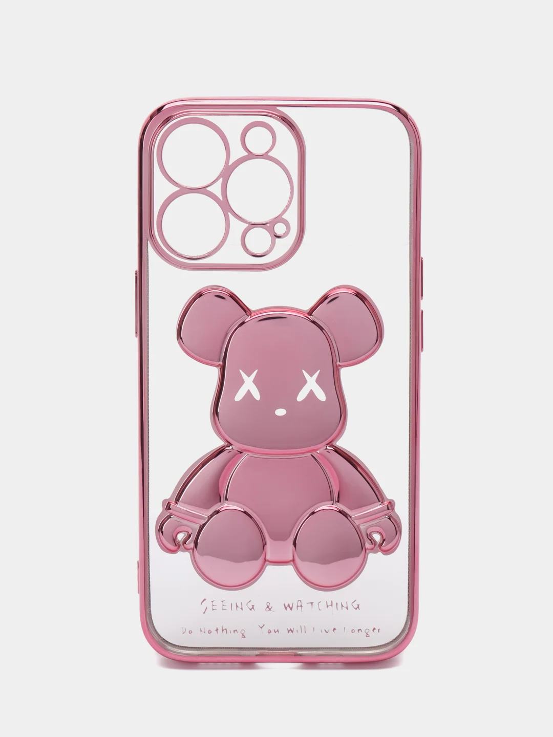 Розовый чехол для iPhone 11 / 12 / 13 / 14 Pro Max KAWS силиконовый прозрачный айфон про макс