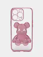 Розовый чехол для iPhone 11 / 12 / 13 / 14 Pro Max KAWS силиконовый прозрачный айфон про макс