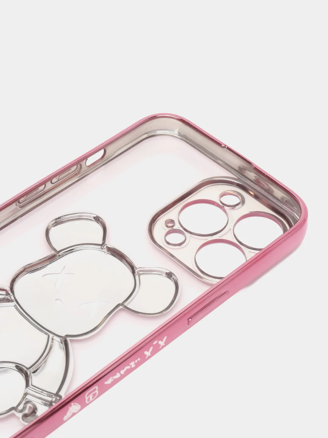 Розовый чехол для iPhone 11 / 12 / 13 / 14 Pro Max KAWS силиконовый прозрачный айфон про макс