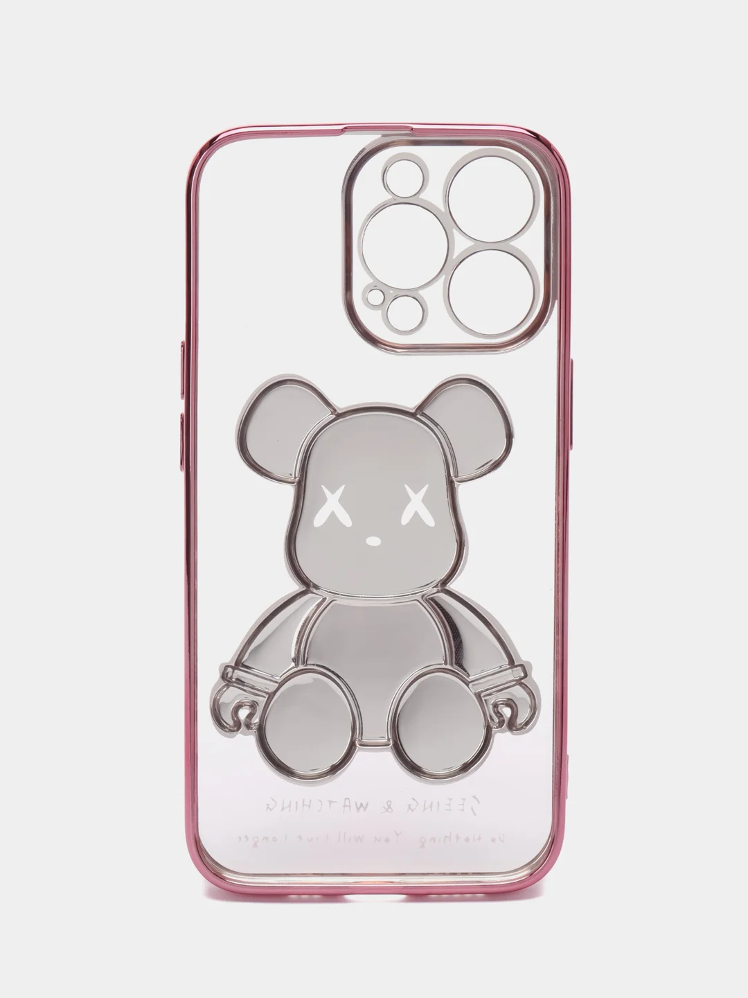 Розовый чехол для iPhone 11 / 12 / 13 / 14 Pro Max KAWS силиконовый прозрачный айфон про макс