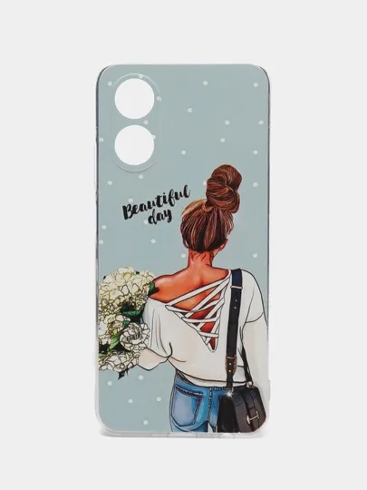 Силиконовый чехол на Oppo A17 / Оппо А17 прозрачный, с рисунком, защита камеры