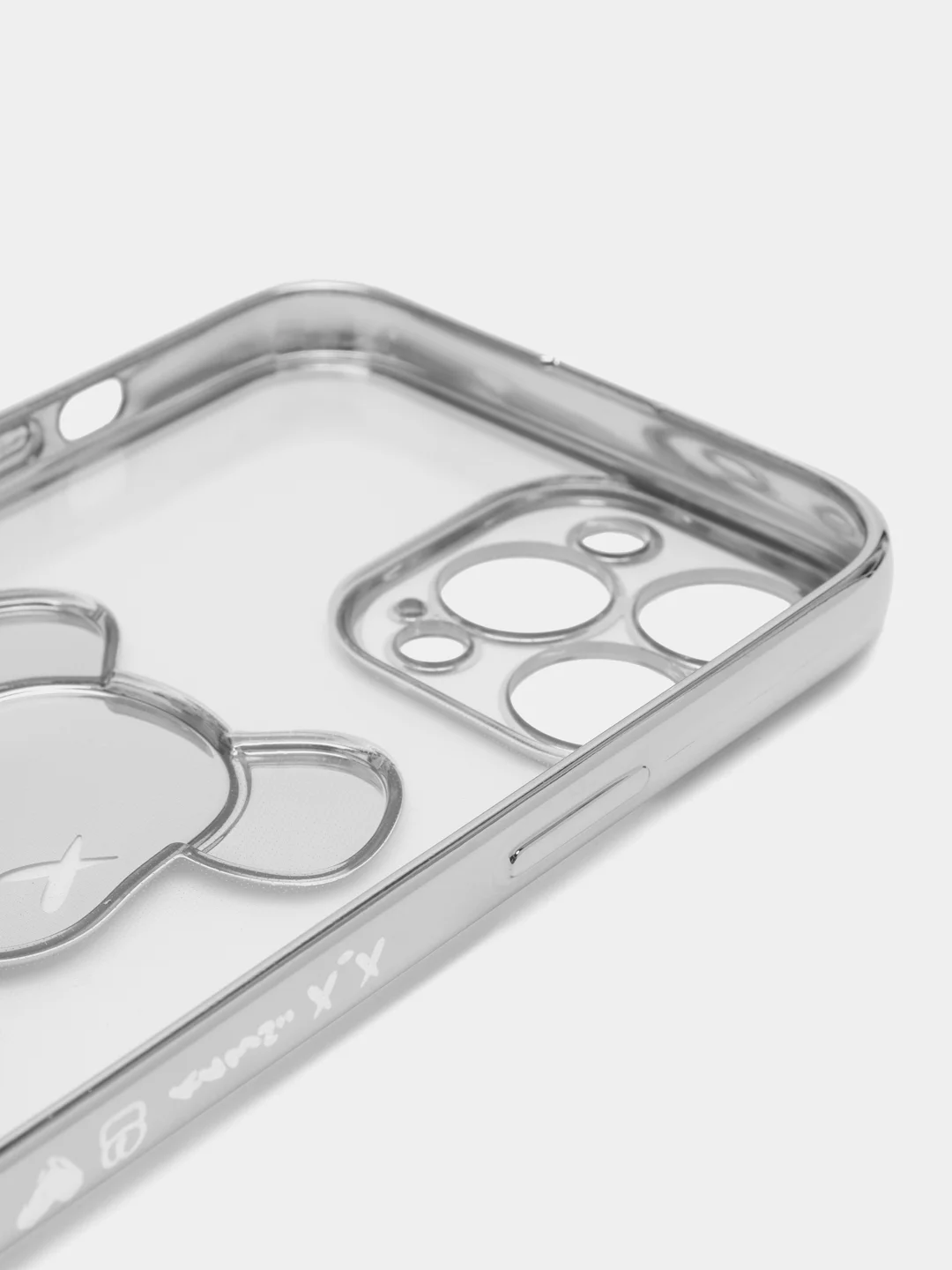 Серебряный чехол для iPhone 11 / 12 / 13 / 14 Pro Max KAWS силиконовый прозрачный айфон про макс