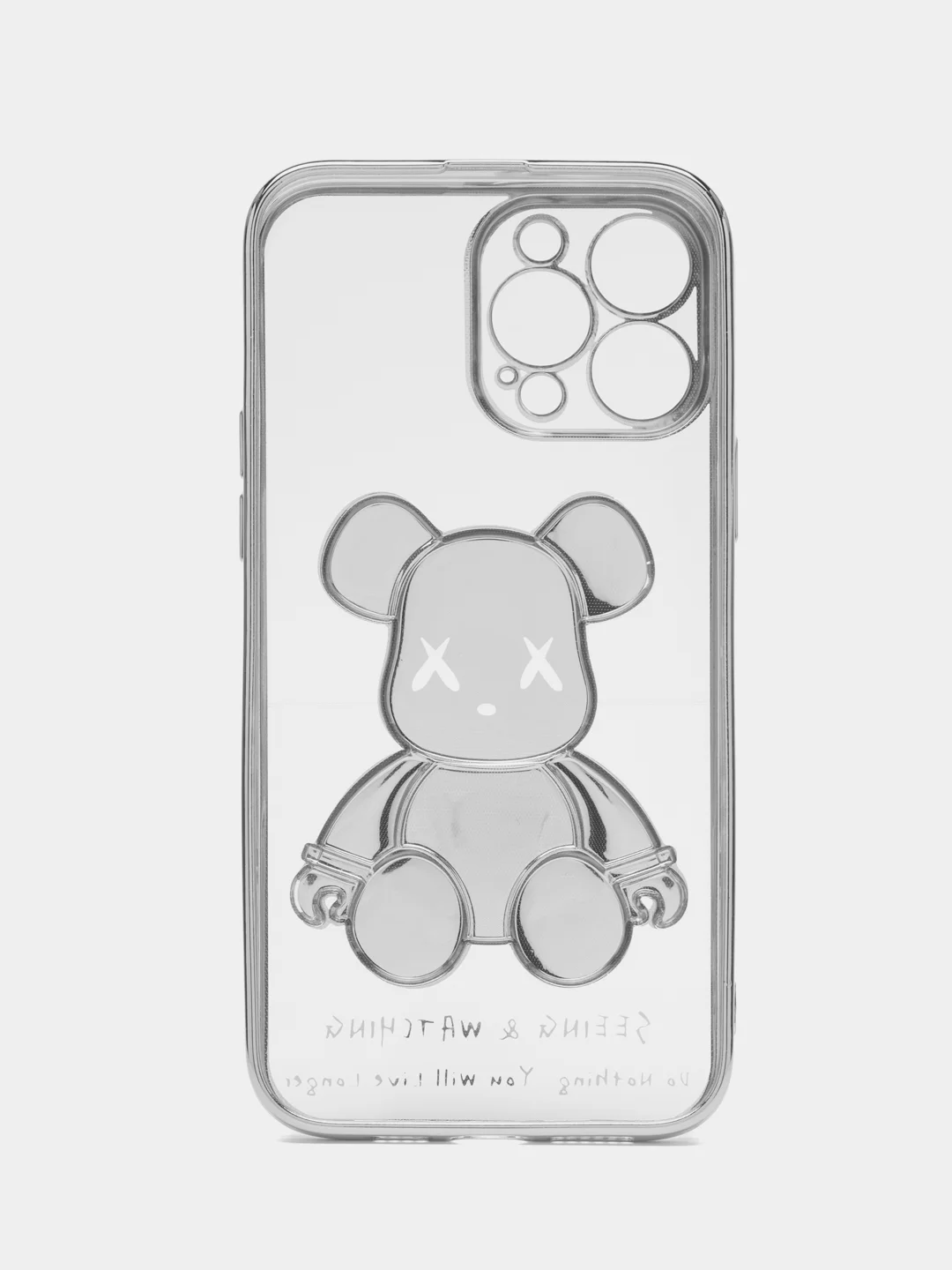 Серебряный чехол для iPhone 11 / 12 / 13 / 14 Pro Max KAWS силиконовый прозрачный айфон про макс