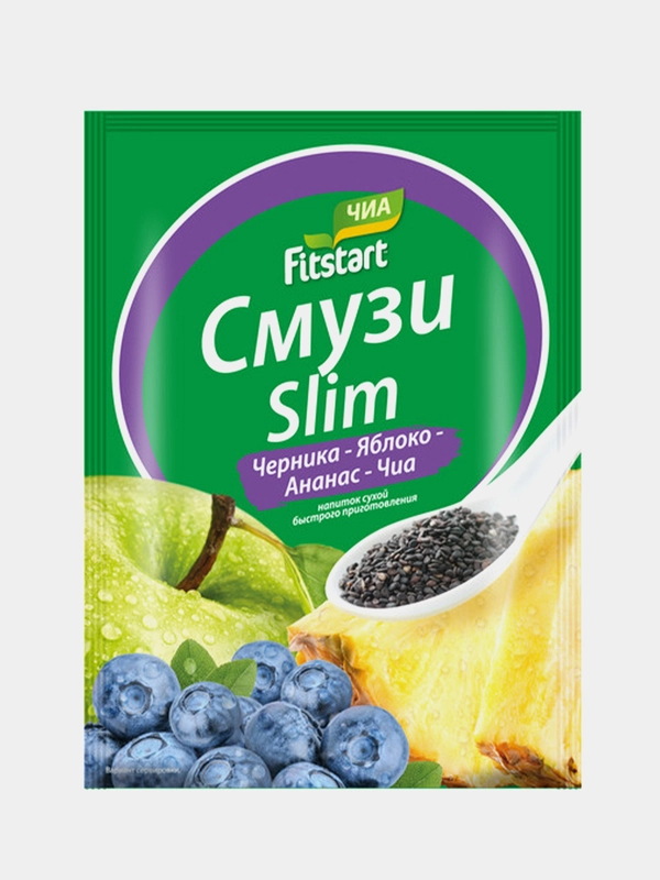 Смузи сухой FITSTART SLIM, Черника-Яблоко-Ананас-Чиа, 20 г