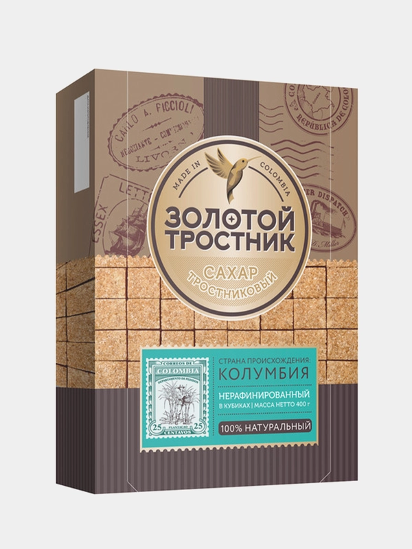 Сахар ЗОЛОТОЙ ТРОСТНИК тростниковый, нерафинированный, в кубиках, 400 г