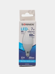 Лампа светодиодная SONNEN, 7(60)Вт, цоколь Е14, свеча, хол.бел, 30000ч, LED C37-7W-4000