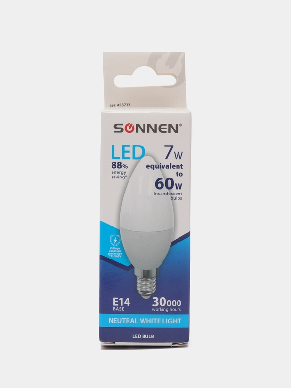 Лампа светодиодная SONNEN, 7(60)Вт, цоколь Е14, свеча, хол.бел, 30000ч, LED C37-7W-4000