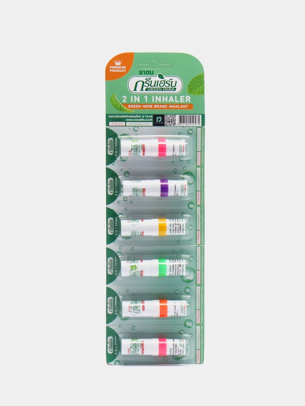 Тайский ингалятор Green Herb 2 в 1, натуральные масла, 6 штук