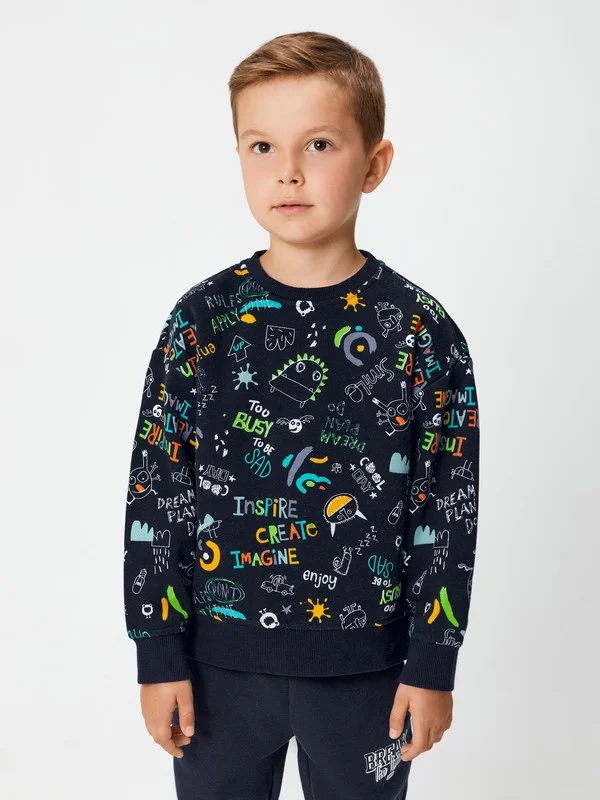 Черный свитшот для мальчика ACOOLA COMFORT fit из футера с начёсом