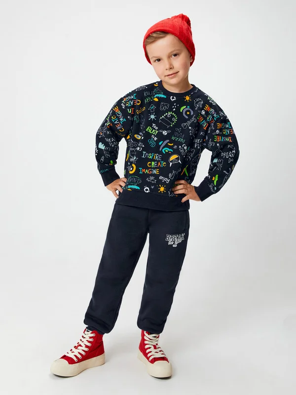 Черный свитшот для мальчика ACOOLA COMFORT fit из футера с начёсом