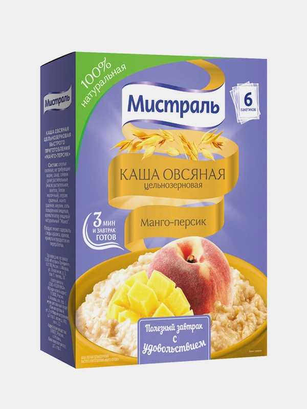 Каша МИСТРАЛЬ в коробке, Манго-Персик, 6 штук по 40 г