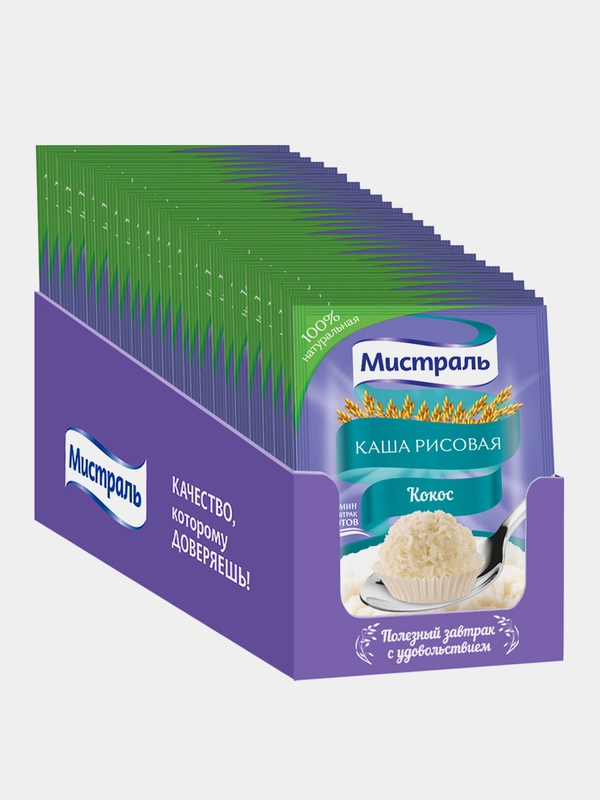 Каша рисовая МИСТРАЛЬ кокос, 25 штук по 40 г