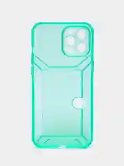 Бирюзовый чехол iPhone 11 15 Pro 14 Max 13 12 Xr Xs 6 7 8 Plus Se с карманом для карт прозрачный