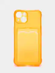 Оранжевый чехол iPhone 11, 15 Pro, 14 Max, 13, 12, XR, XS, 6, 7, 8 Plus, SE, с карманом для карт, прозрачный