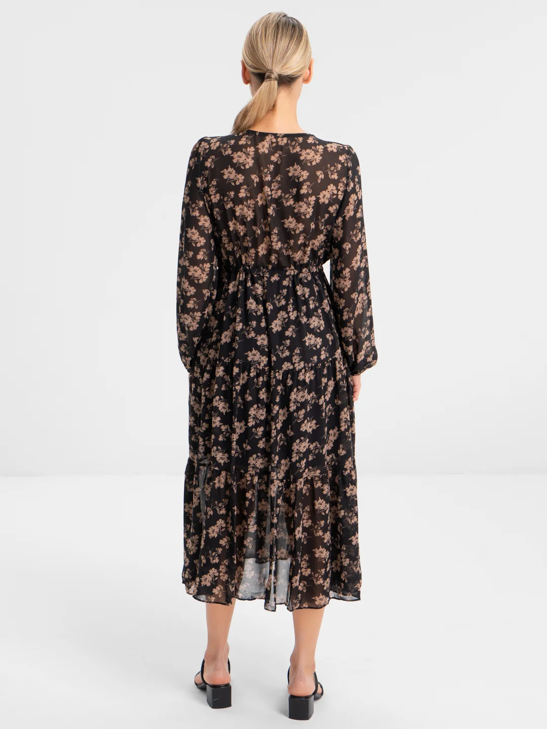 Коричневый платье шифоновое принт цветы OVERSIZE