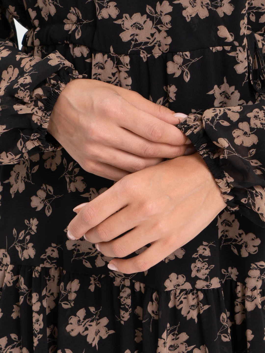Коричневый платье шифоновое принт цветы OVERSIZE