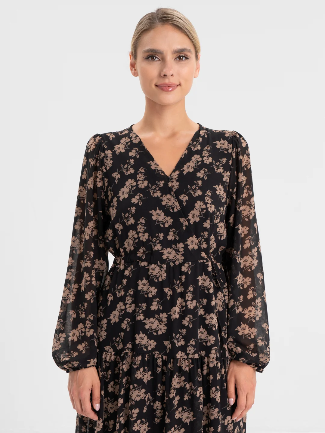 Коричневый платье шифоновое принт цветы OVERSIZE