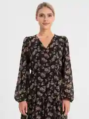 Коричневый платье шифоновое принт цветы OVERSIZE