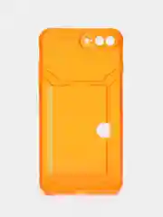 Оранжевый чехол iPhone 11 15 Pro 14 Max 13 12 Xr Xs 6 7 8 Plus Se с карманом для карт прозрачный