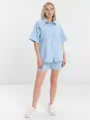 Голубой костюм-двойка женский/ летние вафельные костюмчики женские/ легкие летние женские костюмы/