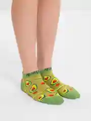 Зеленый носки женские "Фрукты", цветные, укороченные