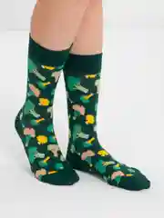 Зеленый носки с принтом, унисекс, высокие