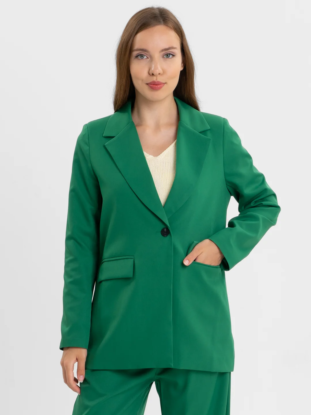 Зеленый костюм BLAZER классический, с прямыми брюками, женский
