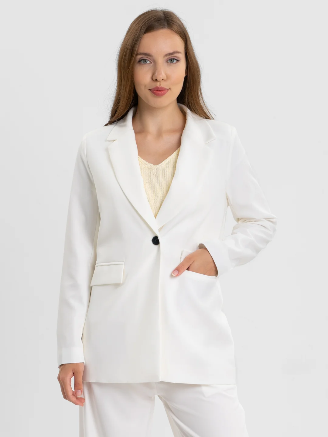 Белый костюм BLAZER классический, с прямыми брюками, женский