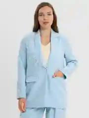 Светло-синий костюм SK BRAND, классический, с перьями, женский