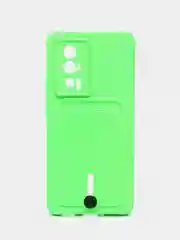 Салатовый чехол для Poco F5 Pro / Поко Ф5 Про, силиконовый, с карманом для карты